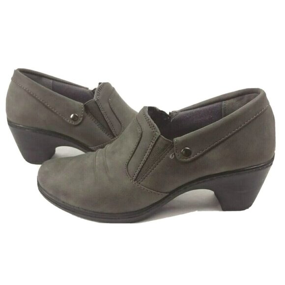 Fallcore Gray Faux Suede Ankle Booties Clog Shoe Size 6.5 Comfort Wave Sleek Mod - Picture 2 of 11